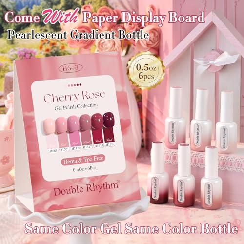 Double Rhythm Nude Rose Burgundy Gel Polish Set - 6 Non-Toxic, Hema-Free Nail Art Kit