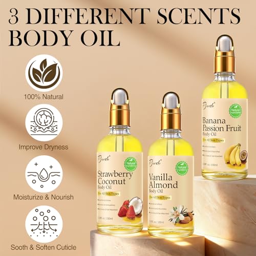 Pjordo Body Oil with Passion Fruit, Vanilla & Coconut - Moisturizing Bath & Skin Care
