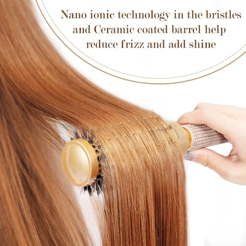 SIMPOR 65mm Round Boar Bristle Hair Brush - Gold, Nano Ceramic for Blow Drying