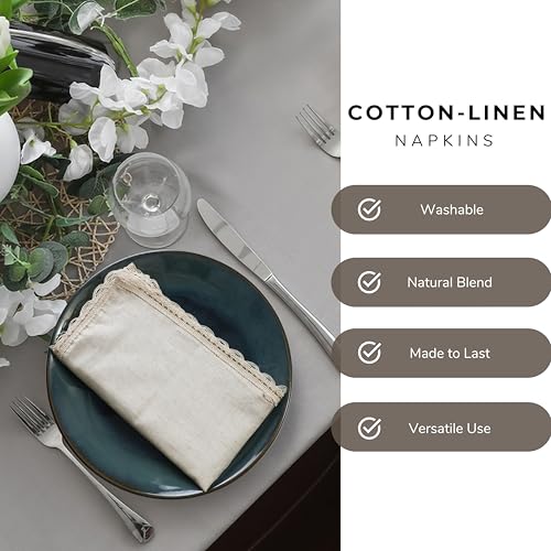 Oversized Cloth Napkins Set of 4 - 20x20 Natural Flax-Cotton