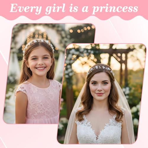Elegant Flower Girl Headband with Pearls - Handmade Wedding Accessory