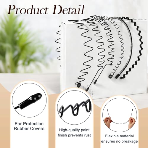 Metal Hair Bands for Men - Adjustable Non-Slip Headbands, 3-Pack