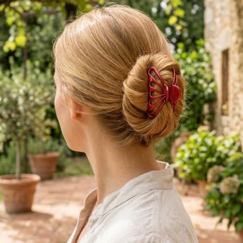 Parcelona Glossy Red 2.75" Hair Claw Clip for Women & Girls