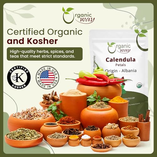 Organic Calendula Flower Petals - 2oz Dried Herbal Tea | Non-GMO, Gluten-Free, Vegan