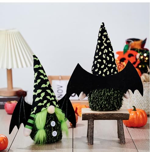 Green Bat Gnome Plush Decoration - Halloween Table Decor