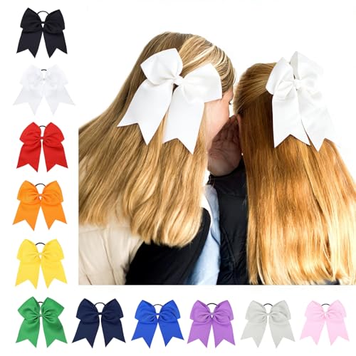 2pcs Cheer Bows for Cheerleaders Elastic Hair Bows - White, 8" Each by Shemboli