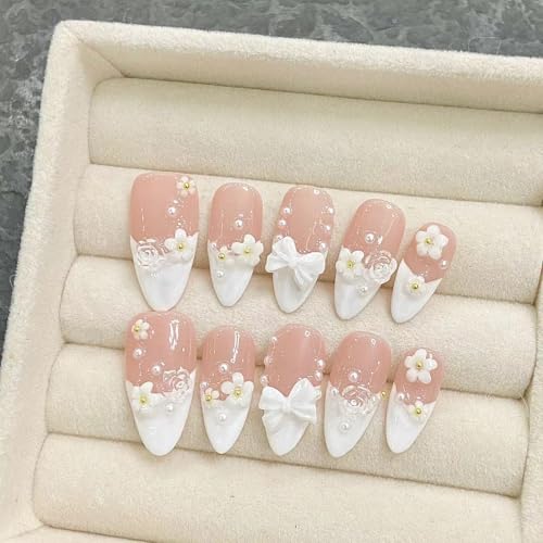 Yacey Handmade Press On Nails - Luxury Glossy 3D Sakura M - 10PCS