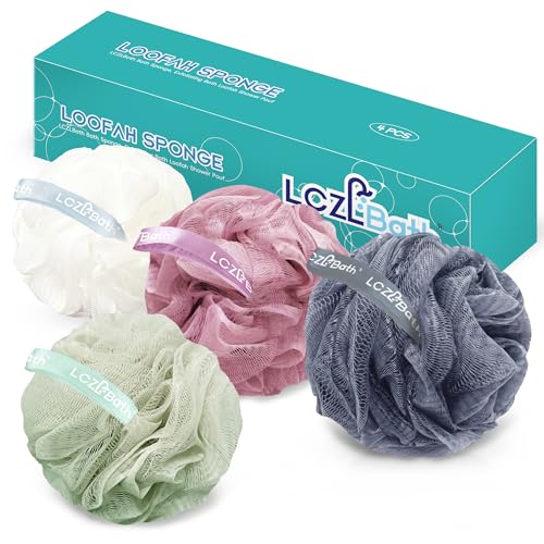 4-Pack Soft Shower Loofah Set for Exfoliating & Lathering