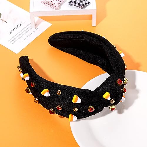 Mokkia Candy Corn Headband Halloween Costume Accessories Beaded Wide Knot Hairband