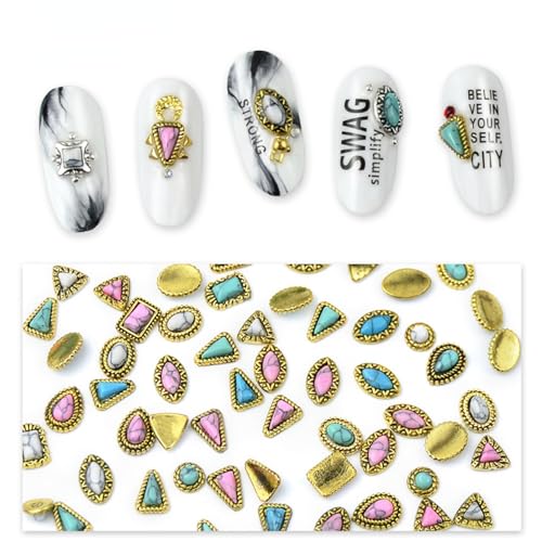60-Piece Turquoise Nail Charms - 3D Hollowed Out Western Nail Art Gems