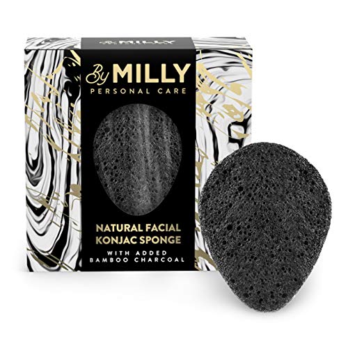 By MILLY Black Konjac Facial Sponge with Activated Bamboo Charcoal - Reusable, Gentle Exfoliating Face Cleanser, Variation 1