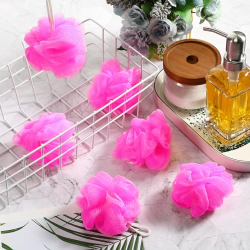 Shellwei 24 Pcs Mini Loofah Shower Sponges Travel Size Rose Red