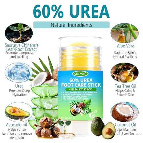 CLERVUN 60% Urea Cream Stick with 2% Salicylic Acid for Dry Cracked Heels