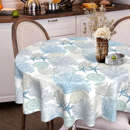 KORVITA 60-Inch Marine Theme Round Tablecloth - Washable & Stain Resistant