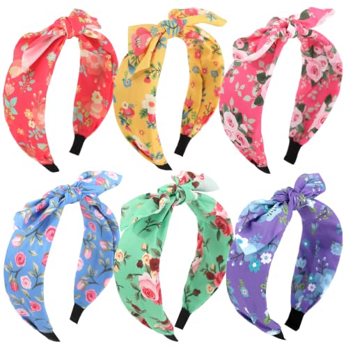 Jaqakid 6PCS Women's Floral Bow Headbands with Detachable Knots - Multiple Colors