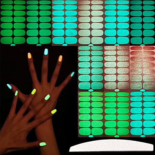JERCLITY 12 Sheets Luminous Full Wrap Nail Polish Strips & Nail File Kit