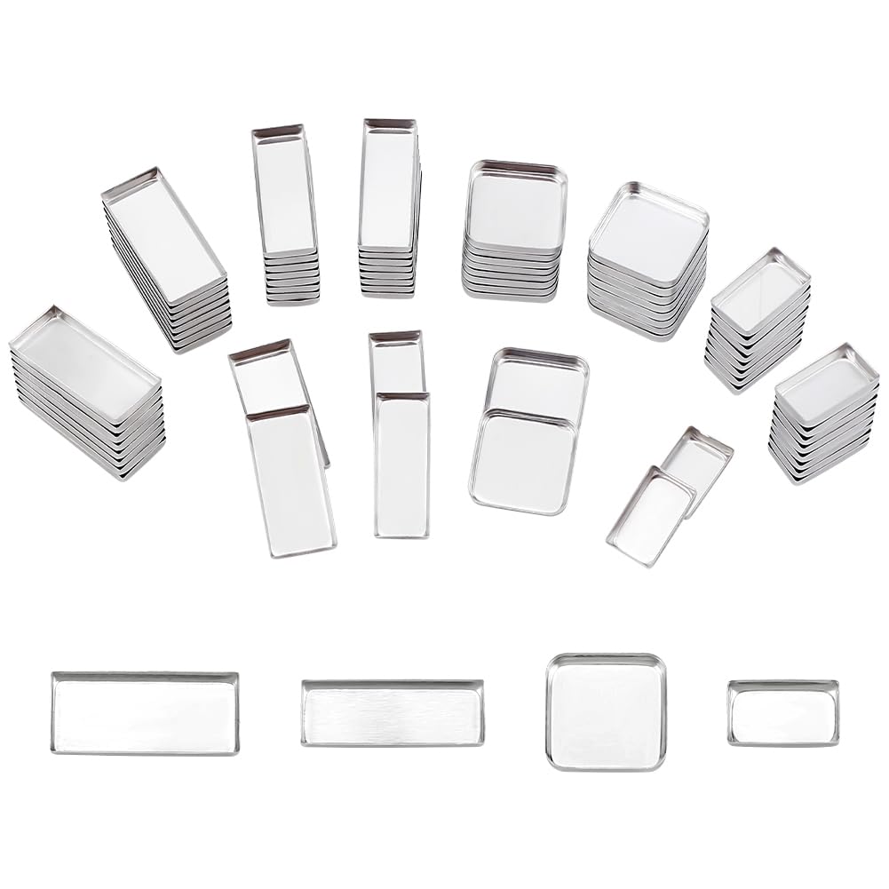 Empty Eyeshadow Pans - 80pcs Non-Magnetic Aluminum Mini Rectangle Palette for DIY Makeup | 16mm/19.5mm/26.5mm/27mm
