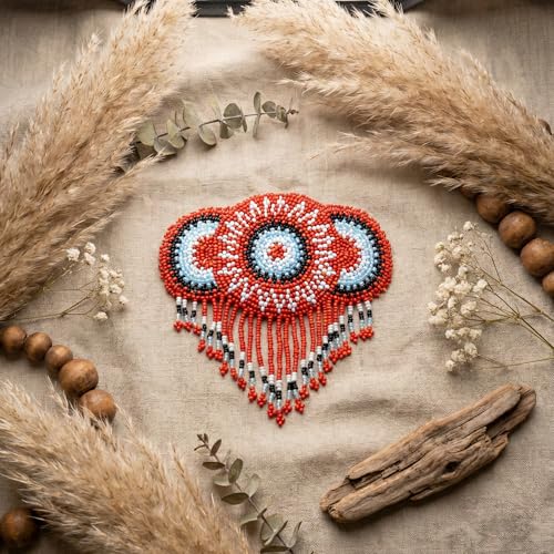 La Vivia Handmade Beaded Hair Barrette - Red Round Medallion Clip