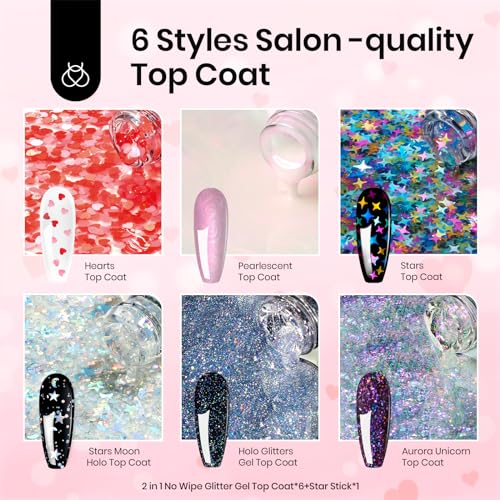 Beetles Gel Polish 6Pcs Reflective Glitter Top Coat Set