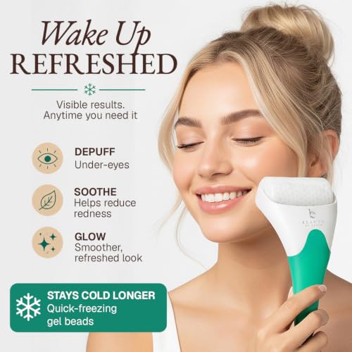 Ice Roller for Face & Eyes - Cooling Puffy Eyes & Wrinkles - Gift-Ready, Reusable, Detachable Head (Beauty by Earth)