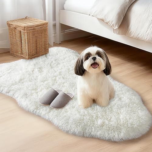 2x3 Cream White Fluffy Rug - Soft, Non-Slip Shag for Bedroom