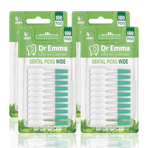 Dr. Emma Mint Dental Picks - Soft Rubberized Floss Picks, 100 Ct (Pack of 4)