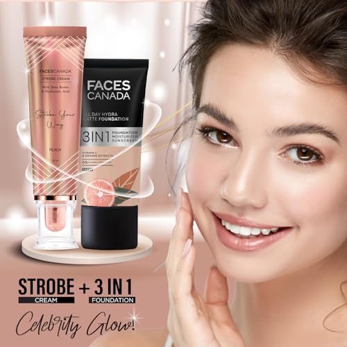 FACESCANADA Strobe Cream for Face Glow - Peach Dewy Skin Primer & Highlighter