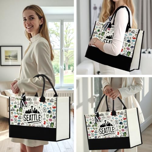 Seattle Tote Bag for Women - Large Capacity Canvas Handbag & Cosmetic Organizer - Mother's Day Gift