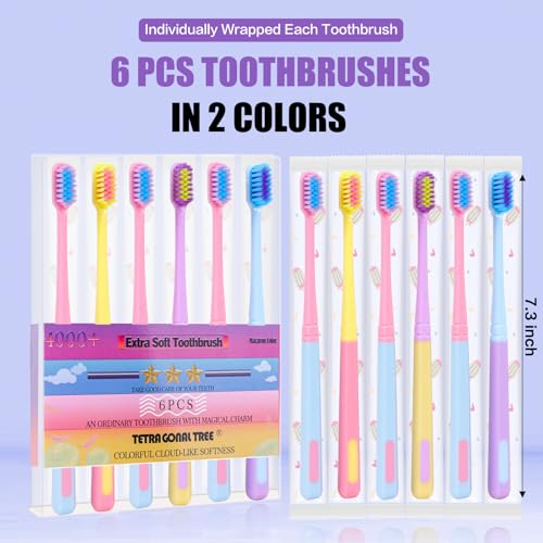 Extra Soft Toothbrush Set for Sensitive Teeth - 6 Pack in Macaron Colors