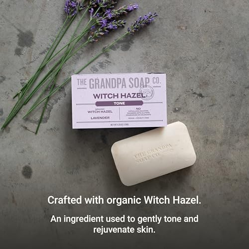 Grandpa's Witch Hazel Bar Soap with Lavender - Vegan Skin Toning Soap, 4-Pack