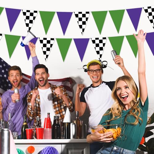 Gersoniel Monster Truck Banner Decorations - 5 Pcs Green & Purple Pennant Garland