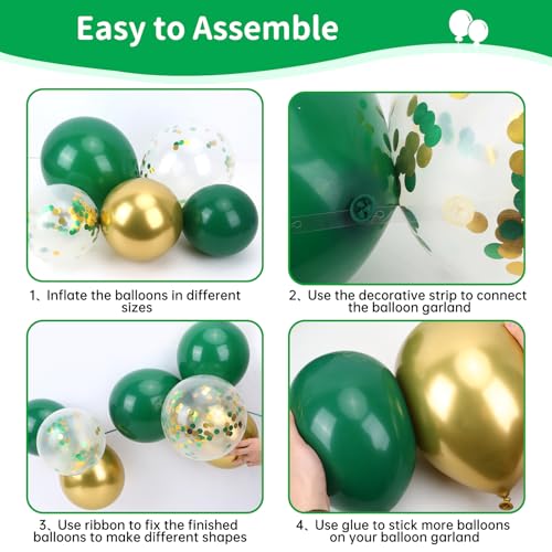 Green and Gold Balloon Garland Arch Kit - 140pcs Latex Balloons