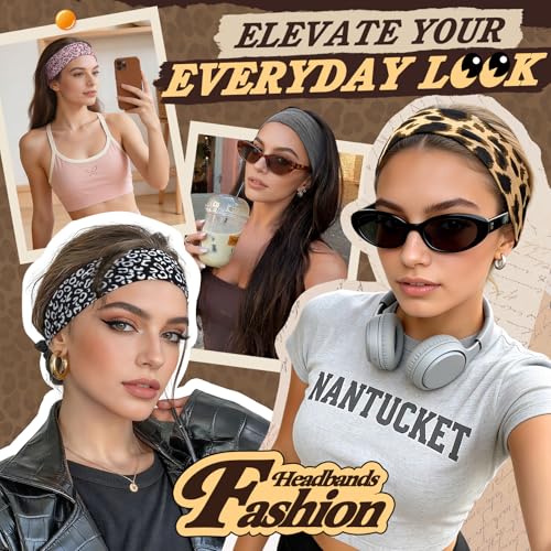 Fashion Cheetah Print Headbands Set for Women - 8 Pack Hair Accessories