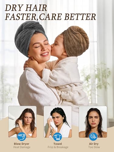 3 Pack Microfiber Hair Towel Wraps for Women - Quick Dry & Anti-Frizz