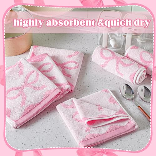 Coume 6 Pcs Pink Bow Washcloths - 100% Cotton, 13x13