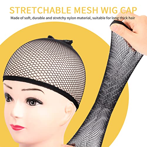 Fandamei 4PCS Nylon Mesh Wig Caps - Open End Black Hair Caps