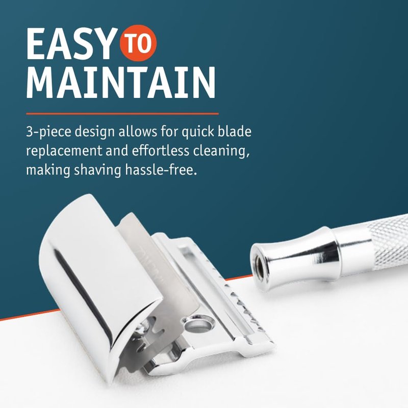 MERKUR 33C Double Edge Safety Razor, Three-Piece Design, Closed Comb, Short Handle, Bright Chrome Finish, Made in Germany