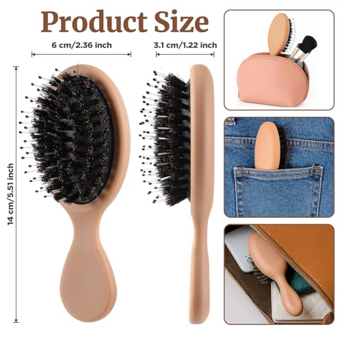 KFHENSOMR Dark Brown Travel Mini Boar Bristle Hair Brush for All Hair Types