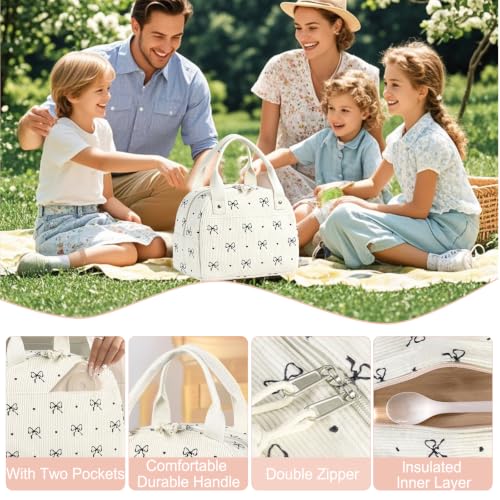 Insulated Lunch Bag for Women - Stylish Cooler Tote with Bow Design