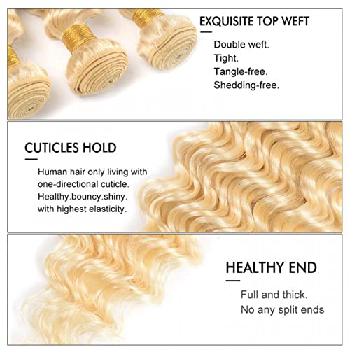 Vinmdonm 613 Blonde Deep Wave Human Hair Bundles - Brazilian Virgin Remy Hair
