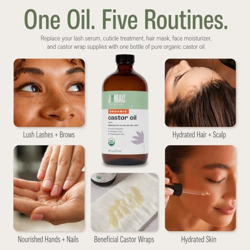 Organic Castor Oil Cold Pressed 8 oz - USDA Certified, Hexane Free