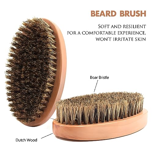 Kootinn Boar Bristle Beard Brush for Men - Travel-Friendly Wooden Brush