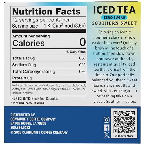 Community Coffee Southern Sweet Iced Tea K-Cup Pods, Sugar Free