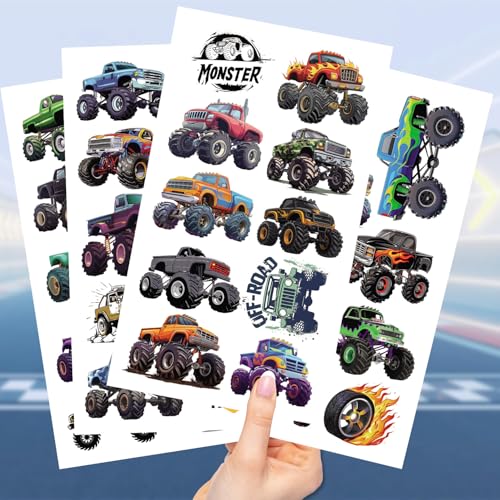 Monster Truck Temporary Tattoos for Kids - 10 Sheets Party Favors & Decorations