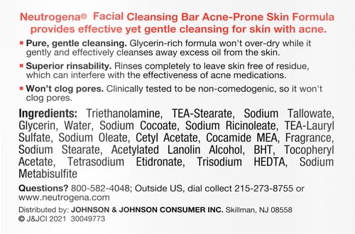 Neutrogena Facial Cleansing Bar for Acne-Prone Skin, 3.5 oz (Pack of 3)