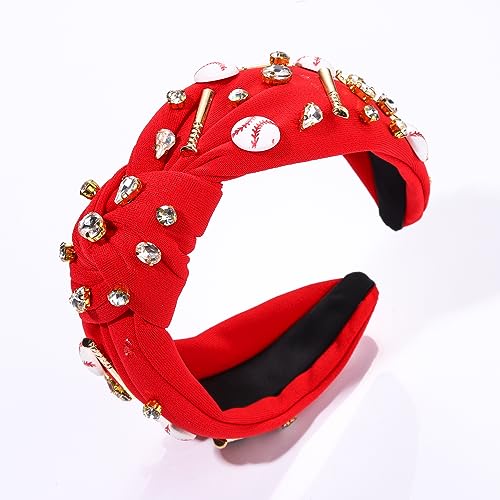 Baseball Knotted RED Women's Sport Headband with Charms - Game Day Accessory