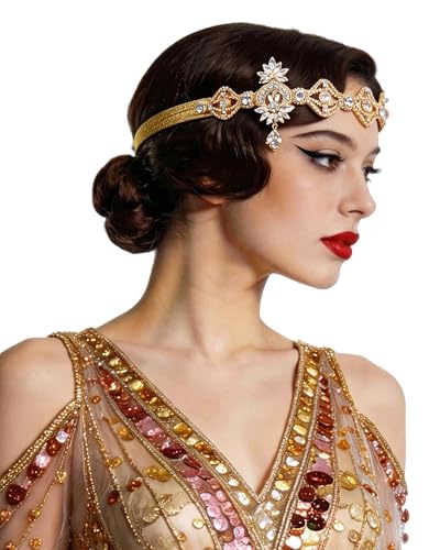 Gold 1920s Flapper Headband for Women Vintage Art Deco Hair Accessories