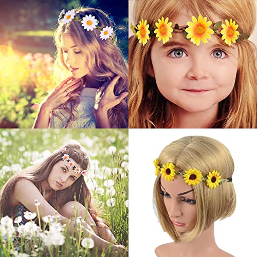 White Daisy Flower Headbands Set of 10 - Floral Garland Crowns for Festivals & Weddings