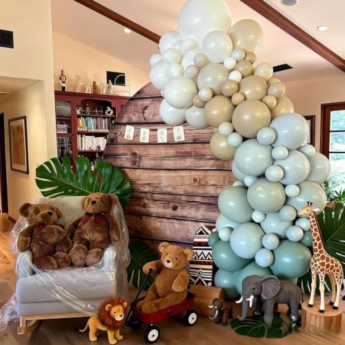 12-Inch Woodland Balloons Set - Sage Green, Brown, and Sand