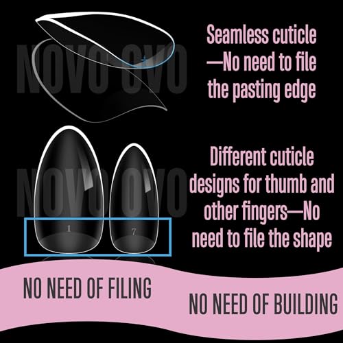 Almond Clear Extra Thick Nail Tips - 14 Sizes, No C Curve, Full Cover Fake Nails